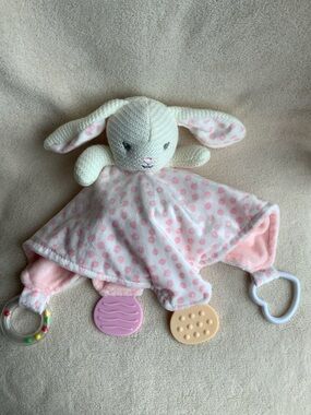 Modern Baby Plush Knitted Bunny Rabbit Lovey Rattle Teethers Security Blanket